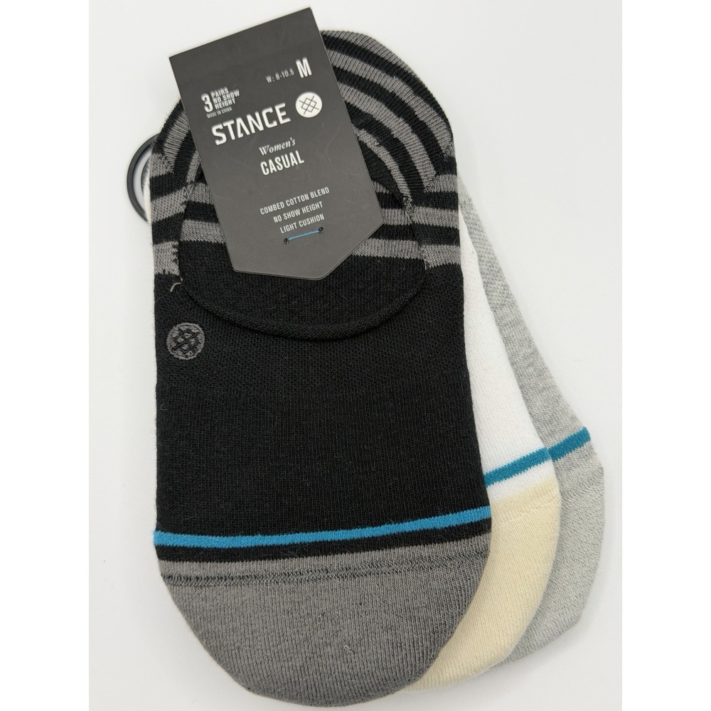Stance Womens Sensible Two 3 Pack No Show Socks Black White Gray Medium